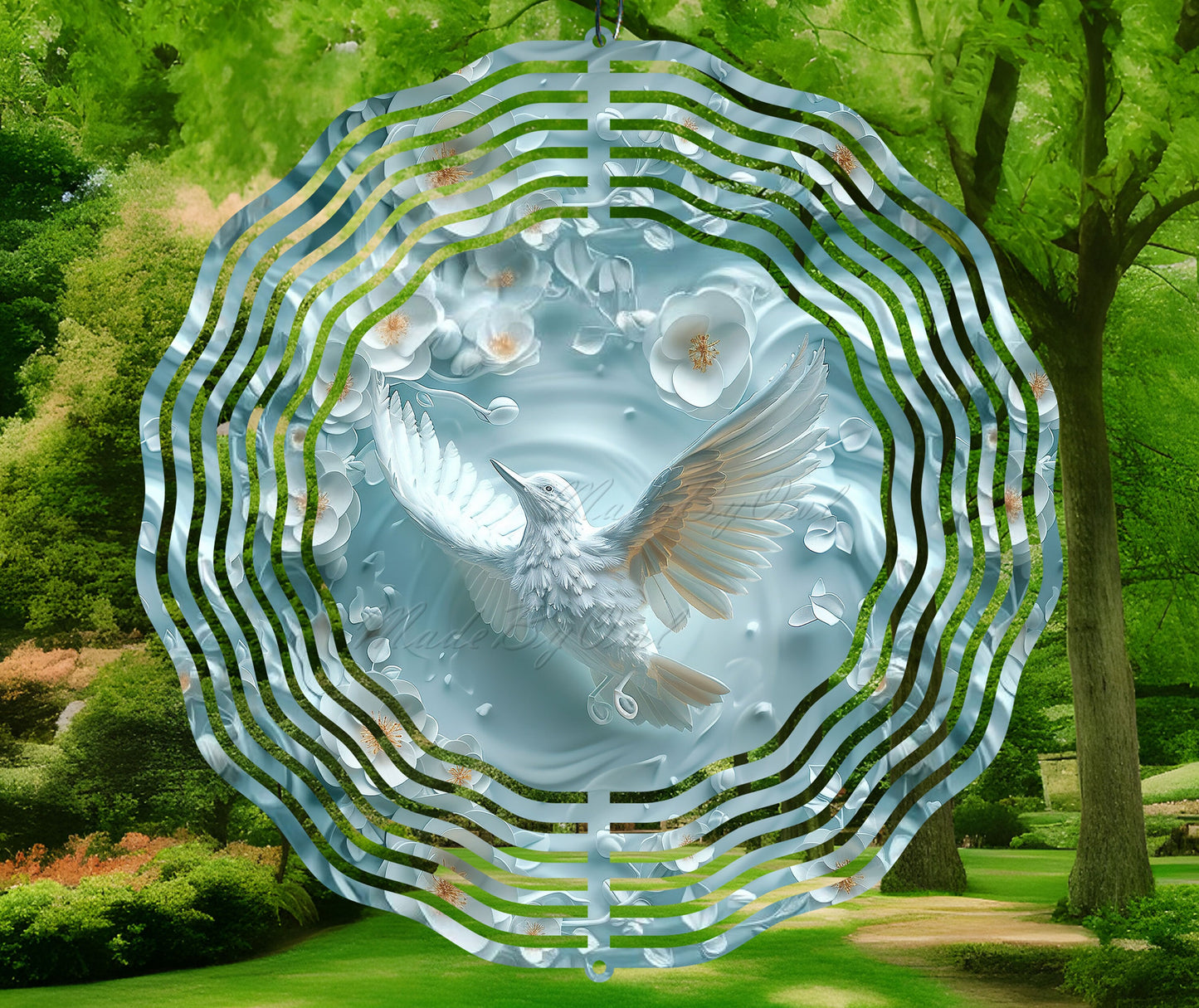 3D Flying Bird Wind Spinner PNG, Sublimation Design, White Bird and Flowers 3D PNG, Wind Spinner Template, Windspinner PNG, Digital Download