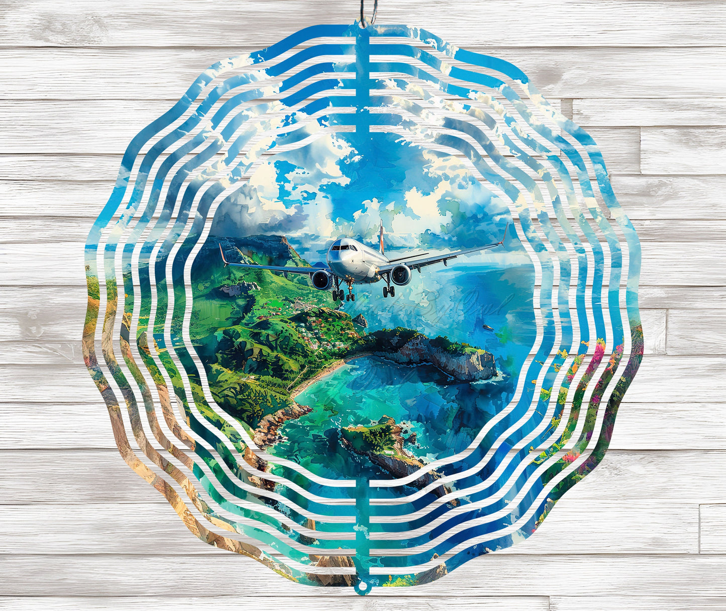 Coastal Landscape Wind Spinner PNG, Ocean Wind Spinner Wrap Design, Airplane 10-Inch Sublimation PNG, Popular Spinner Digital Download