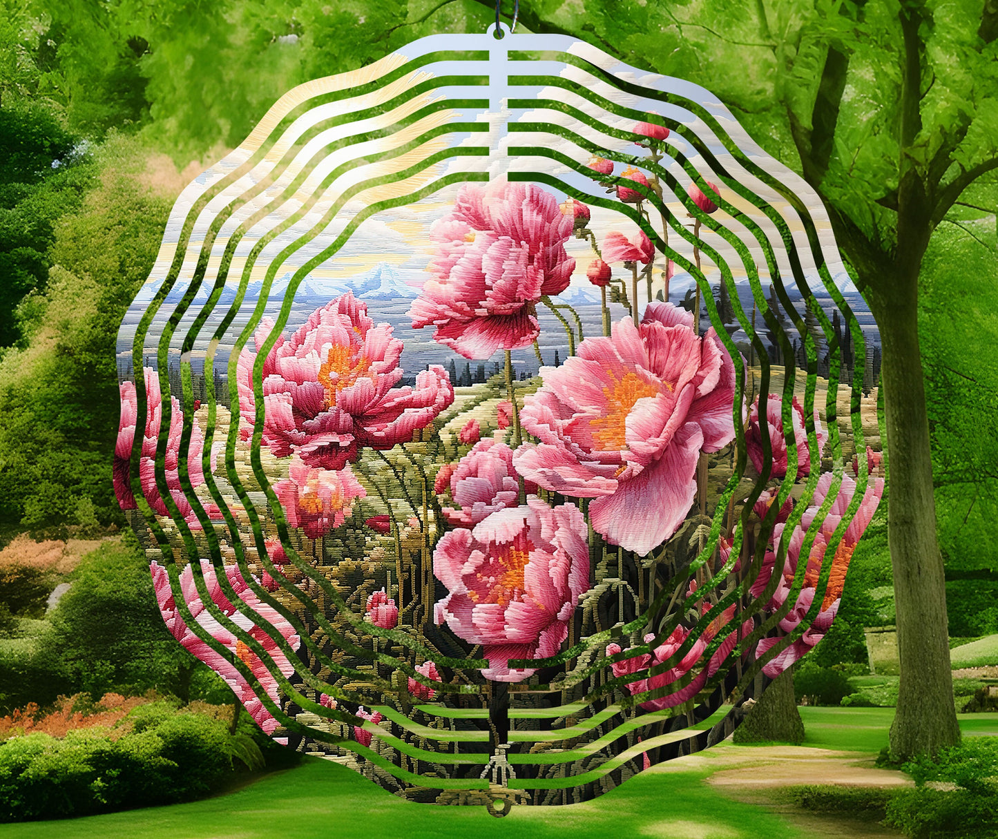 Sublimation Design: Embroidered Peonies Wind Spinner – PNG