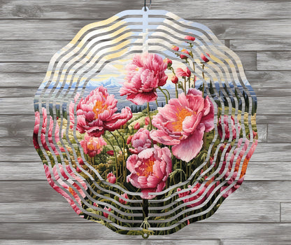 Sublimation Design: Embroidered Peonies Wind Spinner – PNG