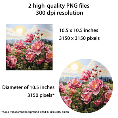 Sublimation Design: Embroidered Peonies Wind Spinner – PNG