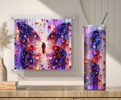 Purple Butterfly 3D Tumbler Wrap, Sublimation Design PNG