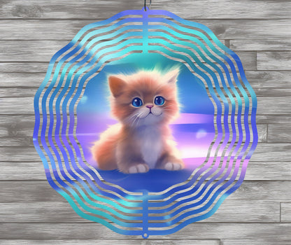 Cute Neon Kitten Wind Spinner Sublimation Design Download