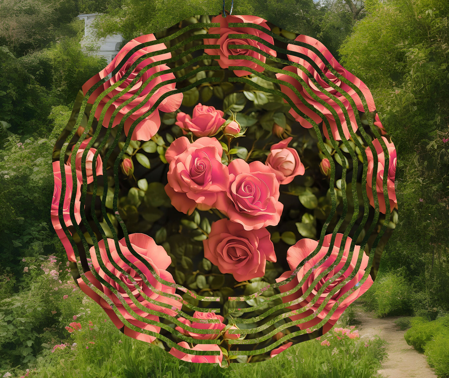 Pink Roses Wind Spinner Sublimation Design, Floral PNG