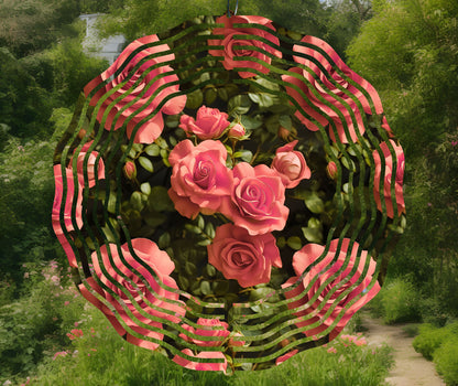 Pink Roses Wind Spinner Sublimation Design, Floral PNG