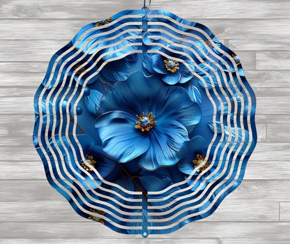 3D Blue Flower Wind Spinner Sublimation Design Download PNG