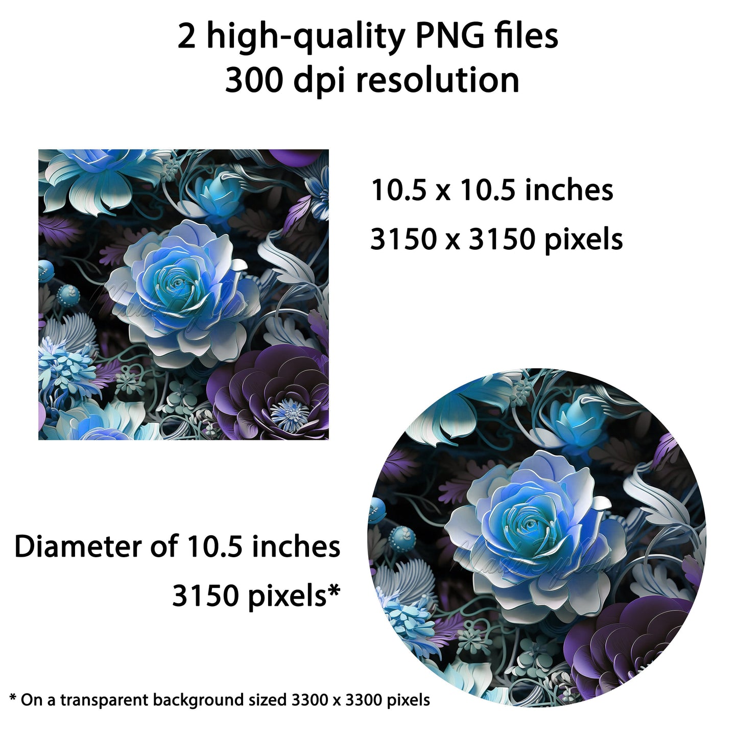 3D Blue Rose Wind Spinner Sublimation Design, PNG Download