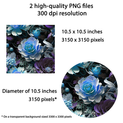 3D Blue Rose Wind Spinner Sublimation Design, PNG Download