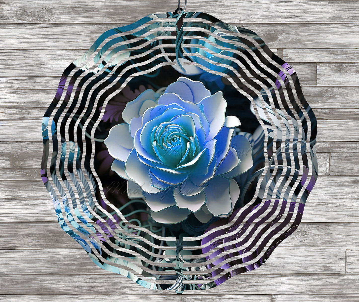 3D Blue Rose Wind Spinner Sublimation Design, PNG Download