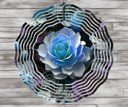 3D Blue Rose Wind Spinner Sublimation Design, PNG Download