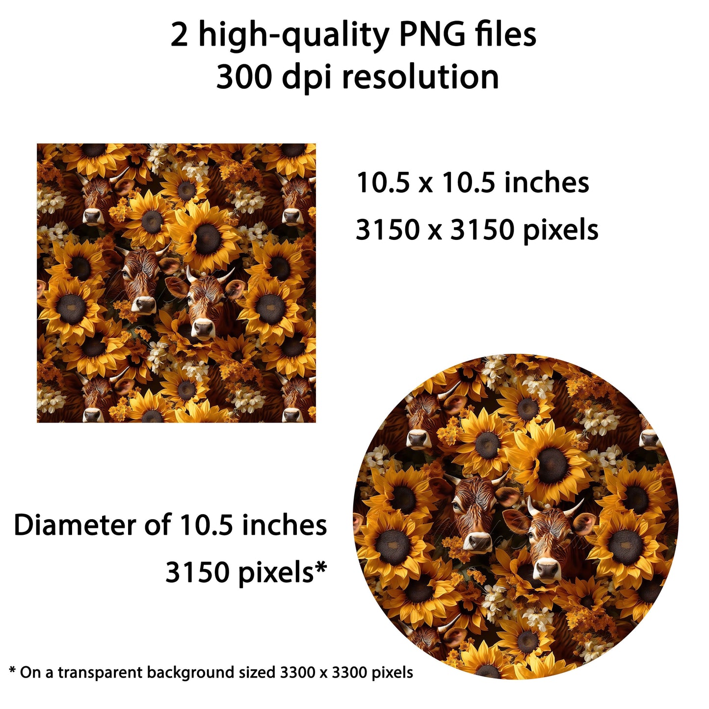 3D Sunflowers and Cows Wind Spinner Sublimation Design