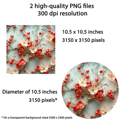 3D Cherry & Flowers Wind Spinner Sublimation Design, PNG