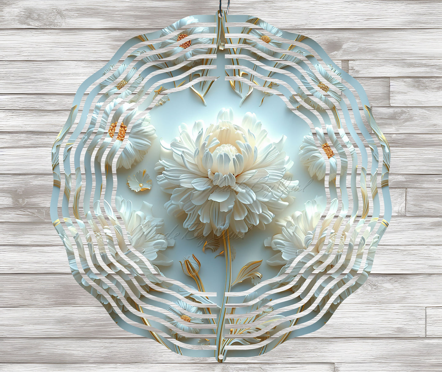 3D White Flower Wind Spinner Sublimation Design, PNG Download