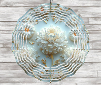 3D White Flower Wind Spinner Sublimation Design, PNG Download