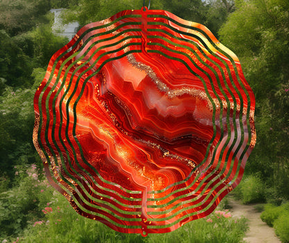 3D Red Gold Geode Wind Spinner Sublimation Design Download