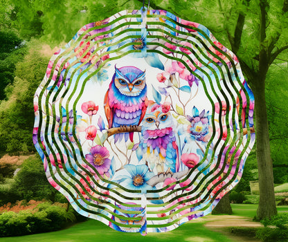 Boho Owls and Flowers Wind Spinner Sublimation Design PNG