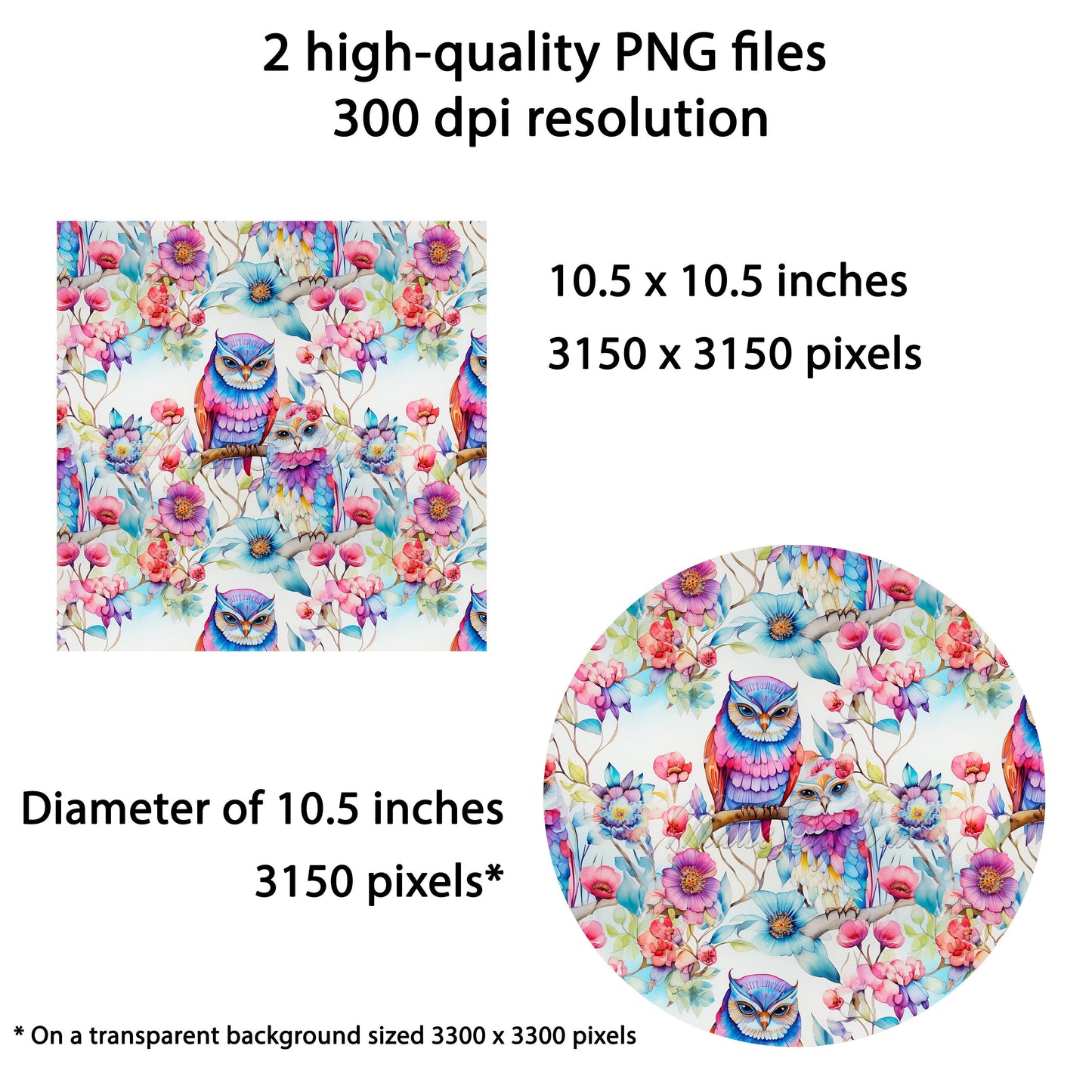 Boho Owls and Flowers Wind Spinner Sublimation Design PNG