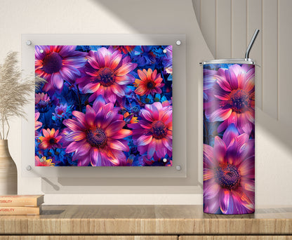 Neon Purple Sunflowers Tumbler Wrap, Sublimation Design PNG