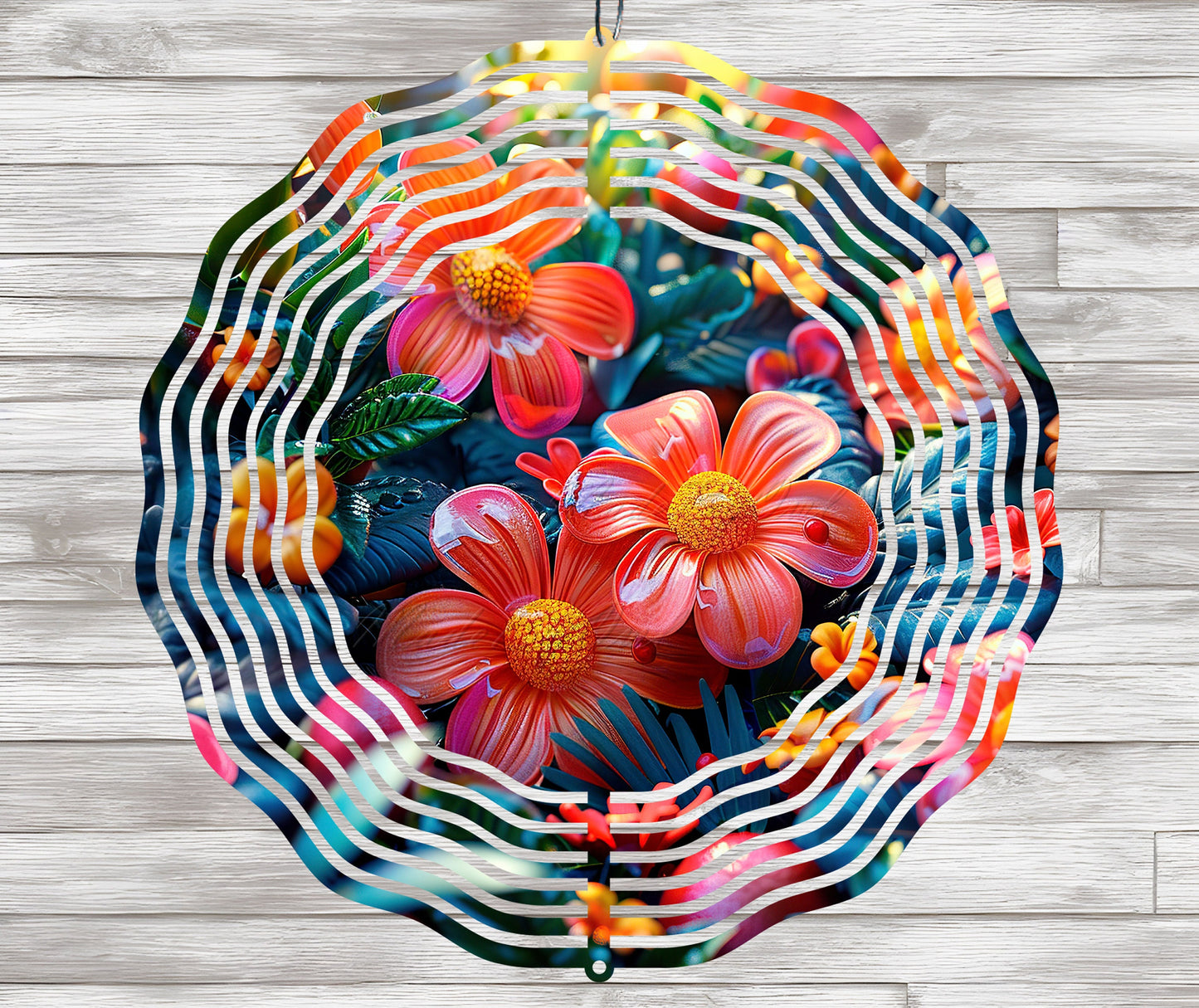 3D Tropical Flowers Wind Spinner Sublimation Design PNG