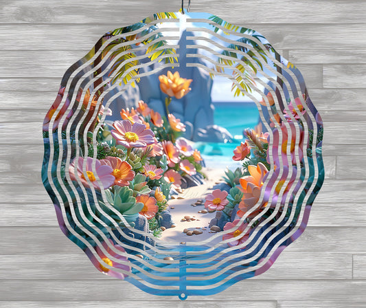 Beach Flowers Wind Spinner PNG Sublimation Design, Tropical Floral Sublimation Spinner Template, Summer PNG Wind Spinner, Sunny Day PNG