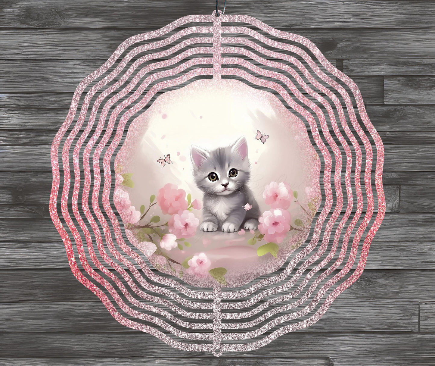 Cute Kitten with Flowers Sublimation Wind Spinner Design