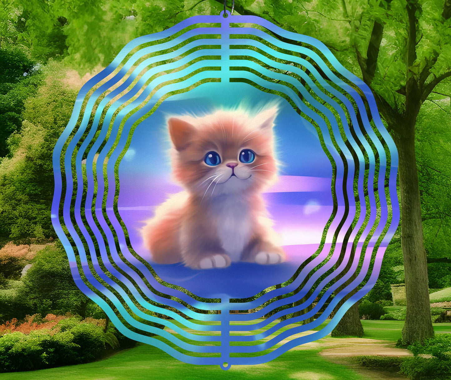 Cute Neon Kitten Wind Spinner Sublimation Design Download