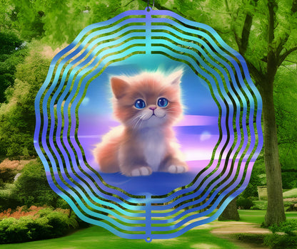 Cute Neon Kitten Wind Spinner Sublimation Design Download