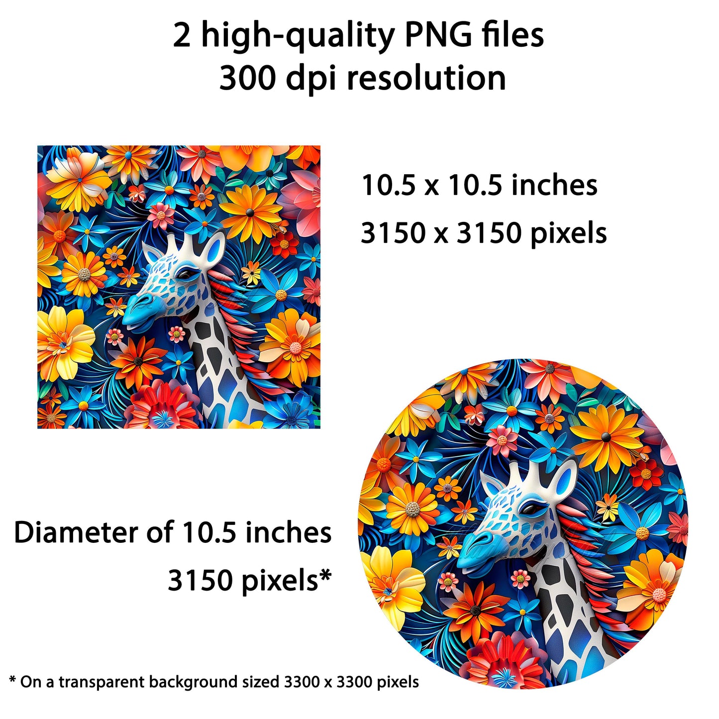 3D Giraffe Wind Spinner Sublimation Design – PNG Download