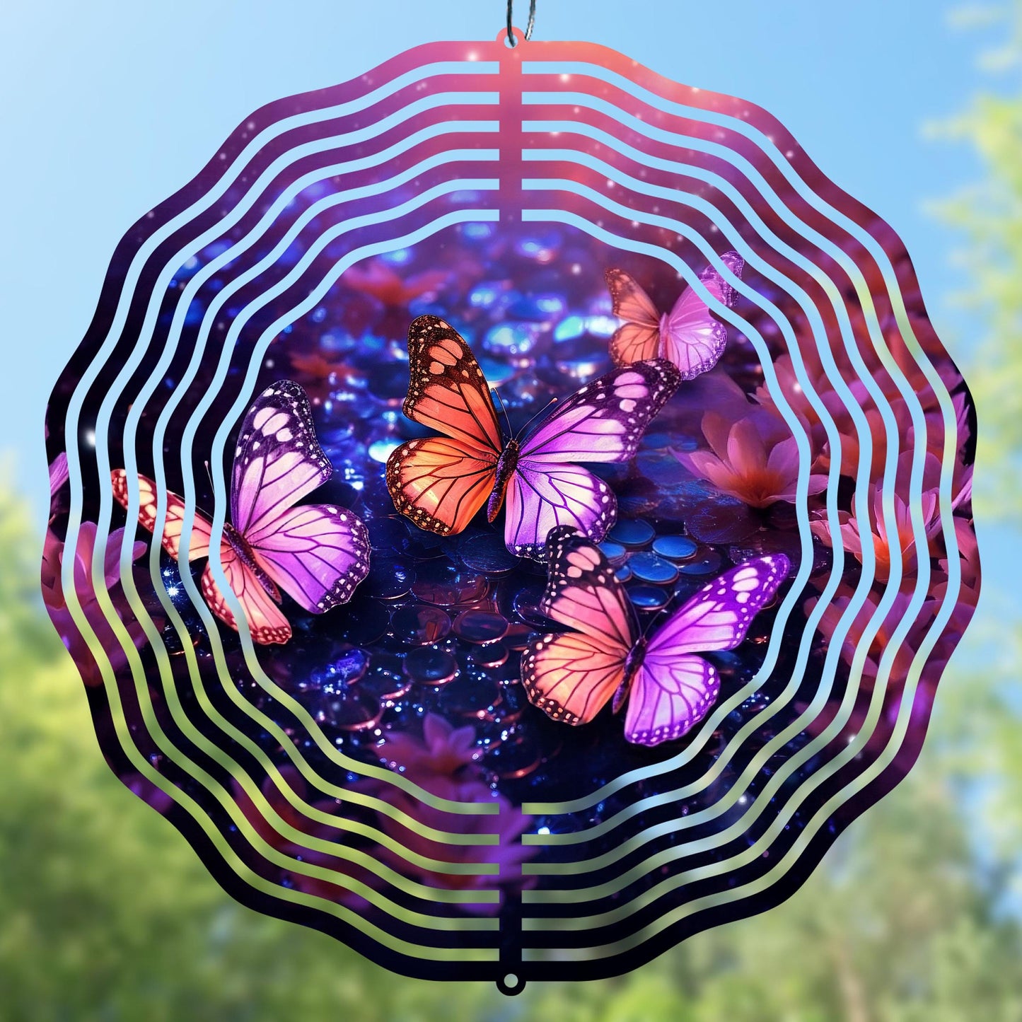 3D Purple Butterflies Wind Spinner Sublimation Design Download