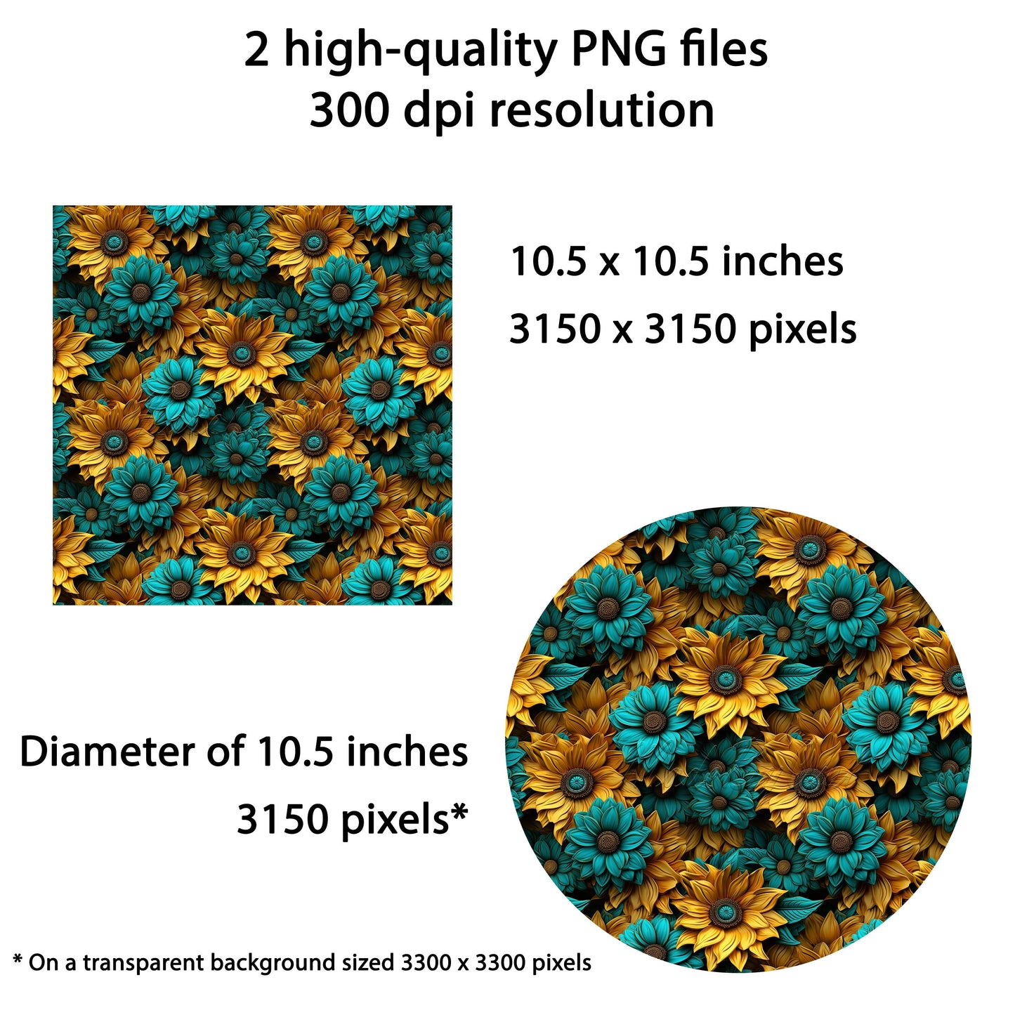 Yellow and Teal 3D Sunflowers Wind Spinner Sublimation Design