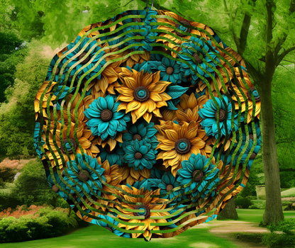 Yellow and Teal 3D Sunflowers Wind Spinner Sublimation Design
