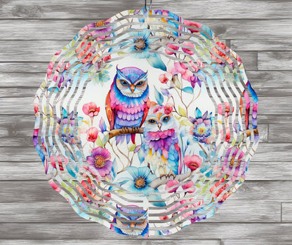 Boho Owls and Flowers Wind Spinner Sublimation Design PNG