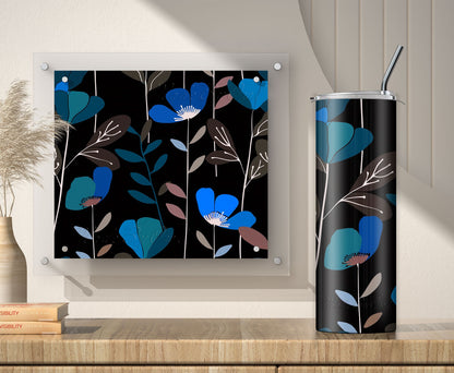 Black Floral Boho Tumbler Wrap, Sublimation Design PNG