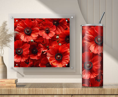 Red Poppies Tumbler Wrap Sublimation Design PNG, 20 oz