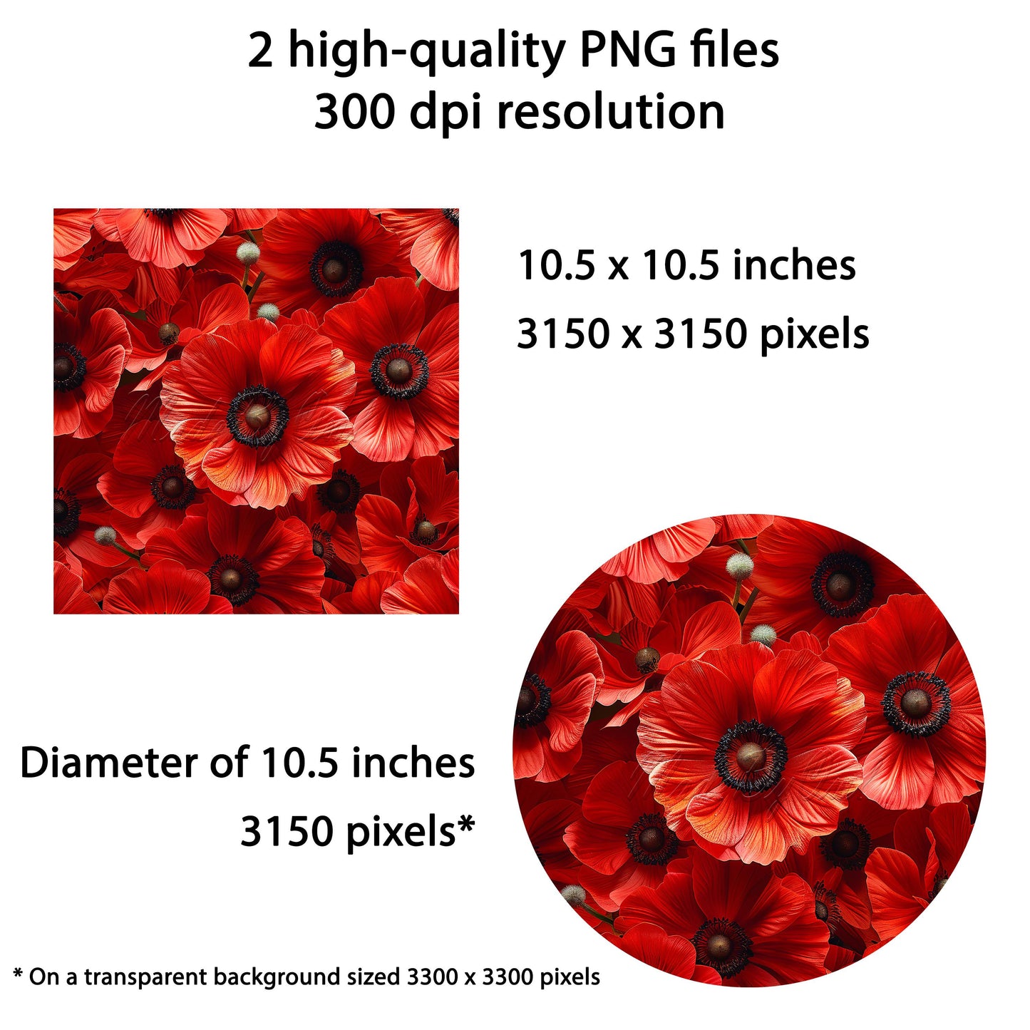 Red Poppy Wind Spinner PNG, Wildflower PNG Wind Spinner Design, Round Sublimation PNG, Flowers Wind Spinner, Poppy Art, Instant Download