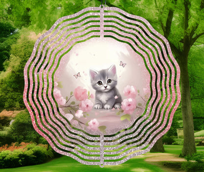 Cute Kitten with Flowers Sublimation Wind Spinner Design