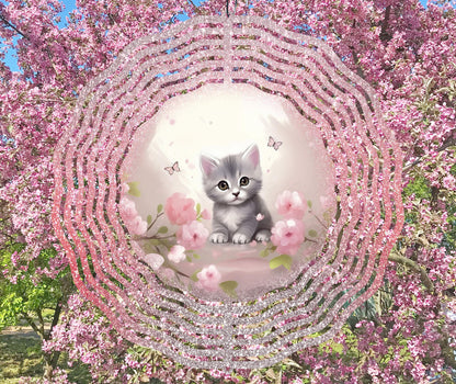 Cute Kitten with Flowers Sublimation Wind Spinner Design