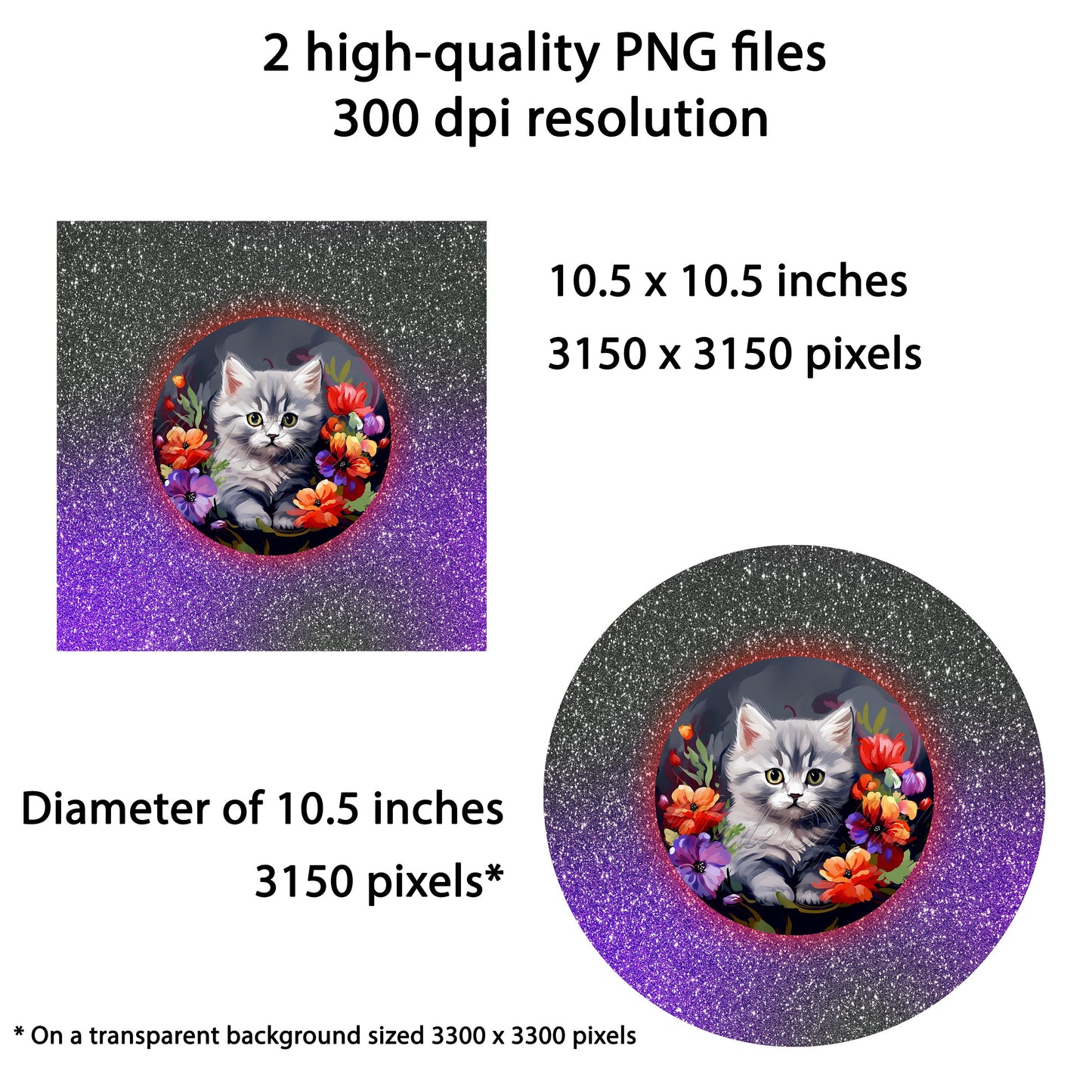 Cute Kitten and Flowers Wind Spinner Sublimation Design PNG