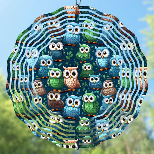 Owls Wind Spinner PNG, Funny Little Owls Wind Spinner Design, Square and Round Birds Sublimation PNG, Cute Owl Pattern, Digital Download
