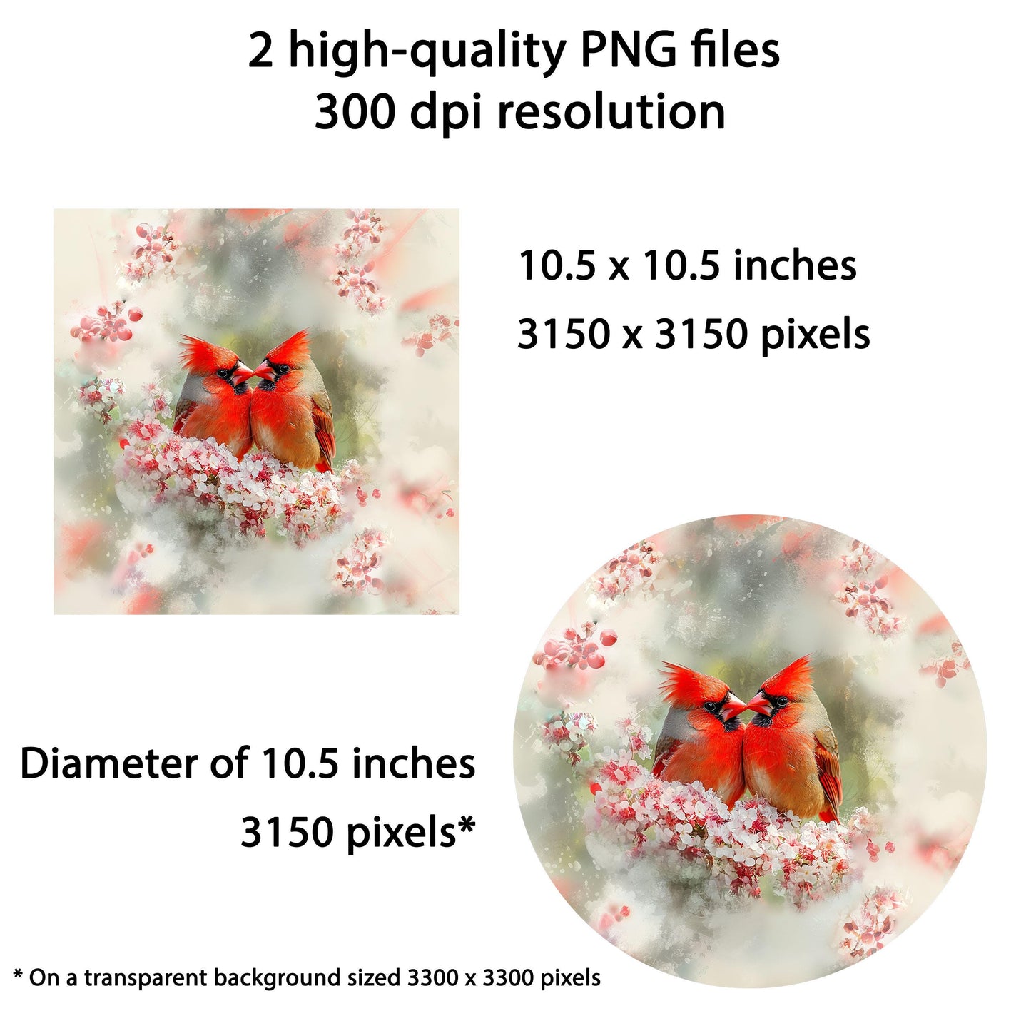 Red Cardinals Wind Spinner Sublimation Design, PNG