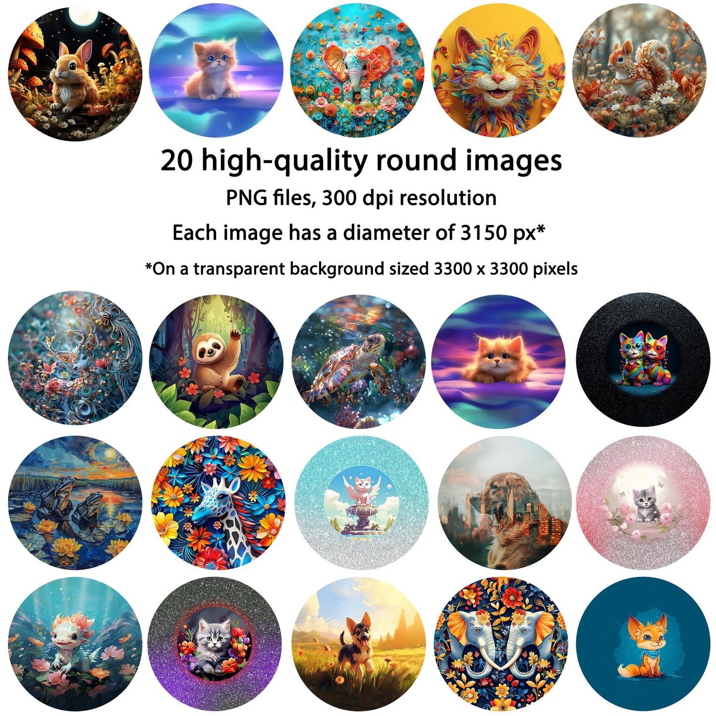 Animals Wind Spinner Sublimation Design Bundle, Download PNGs