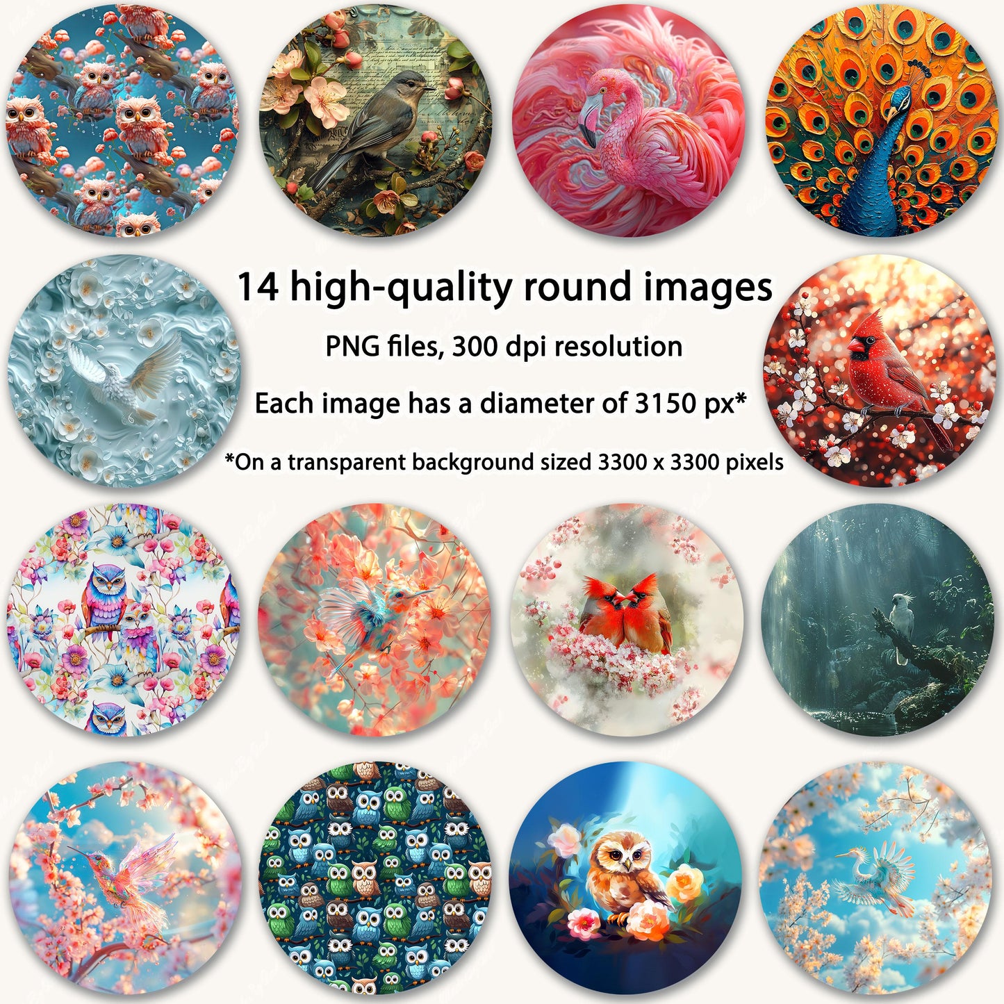 Birds Wind Spinner Sublimation Design Bundle Download PNG
