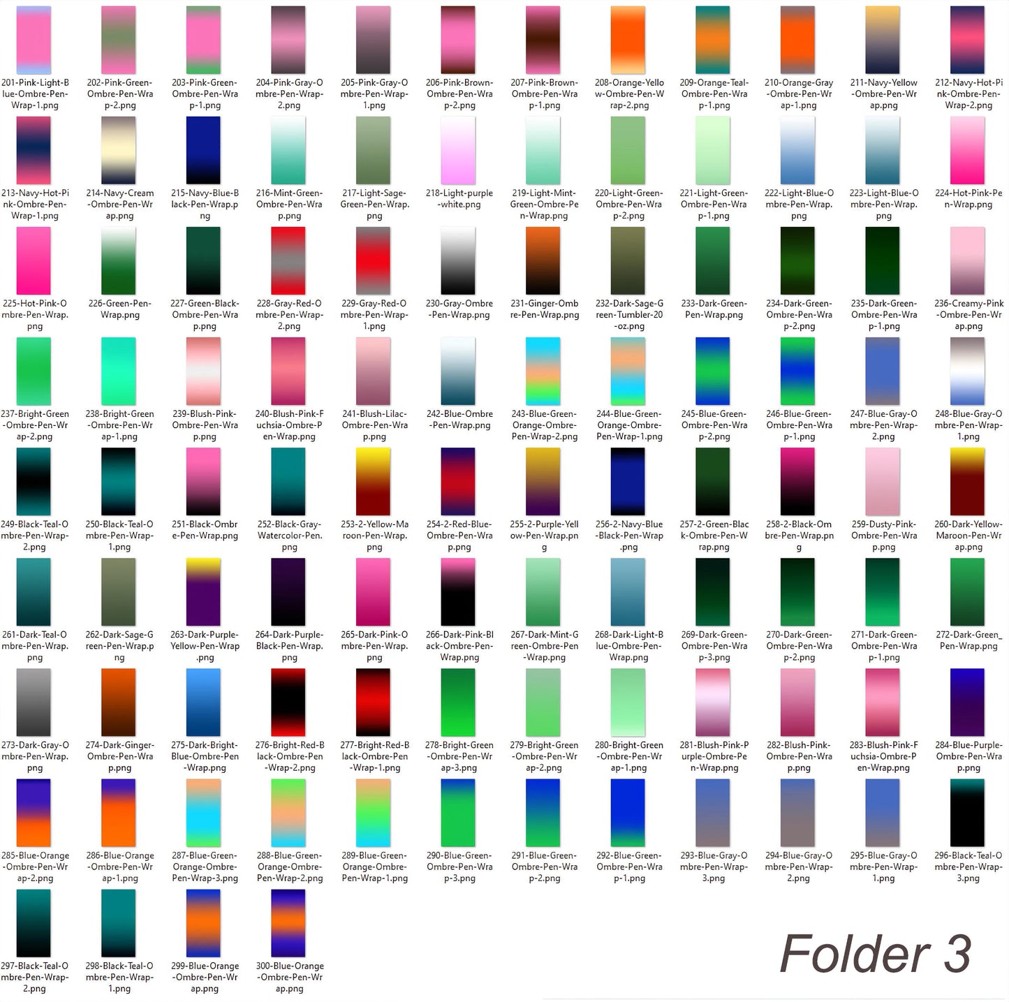Ombre Pen Wraps Bundle – 300 Sublimation Designs, PNG