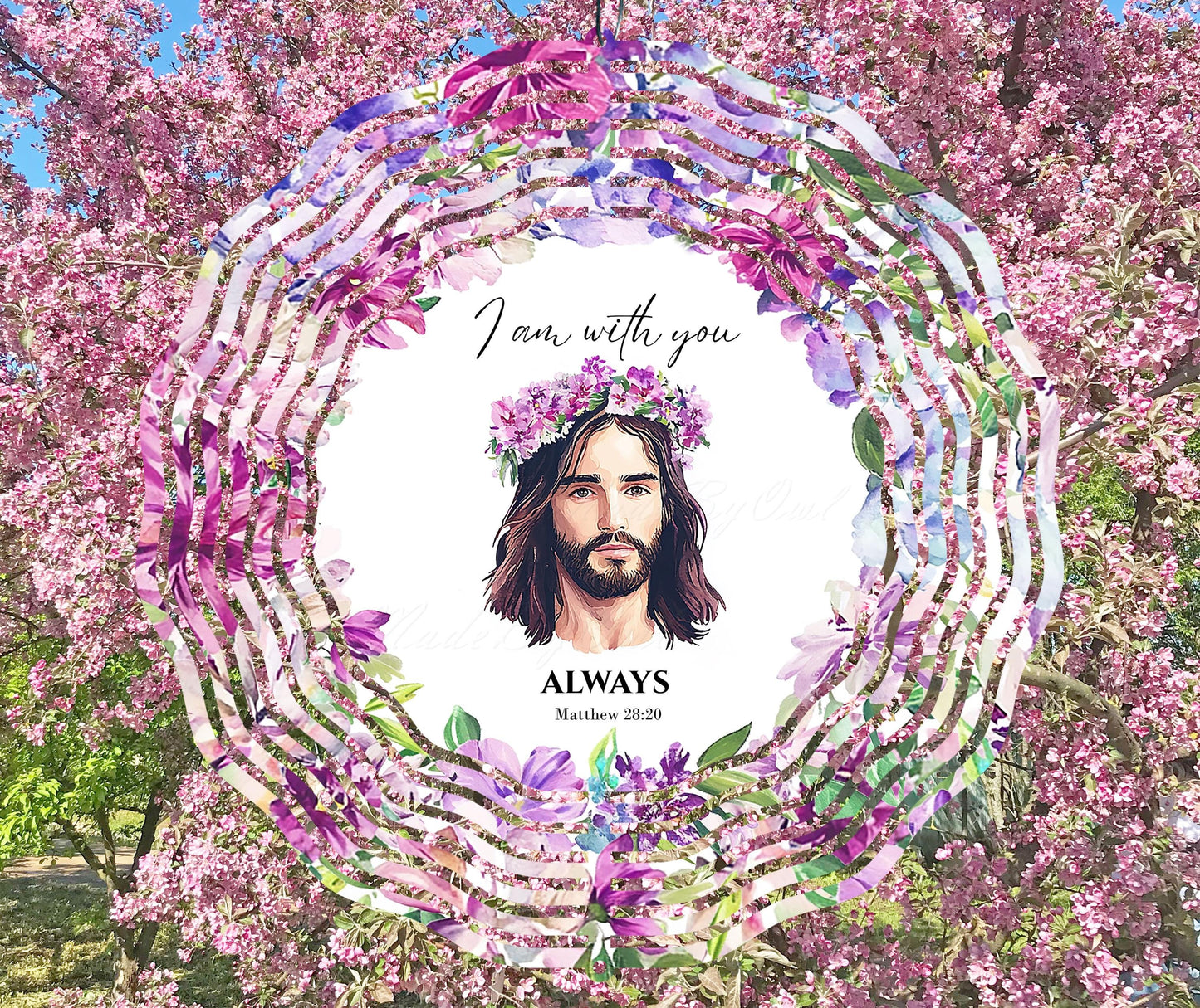 Jesus Floral Wind Spinner Sublimation Design "I am with you"
