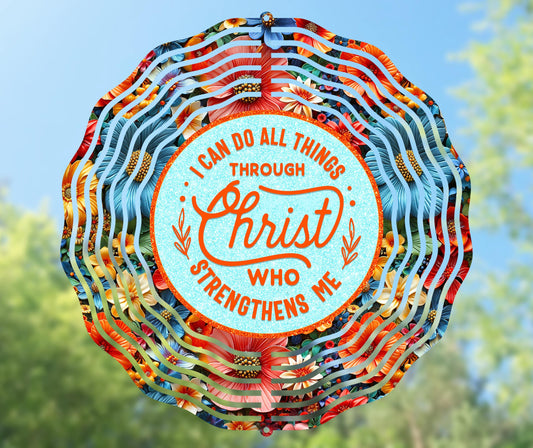 Biblical Affirmation Wind Spinner PNG, I Can Do All Things Through Christ Who Strengthens Me, Christian Sublimation Design, Scripture PNG