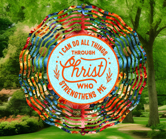 Biblical Affirmation Wind Spinner PNG, I Can Do All Things Through Christ Who Strengthens Me, Christian Sublimation Design, Scripture PNG