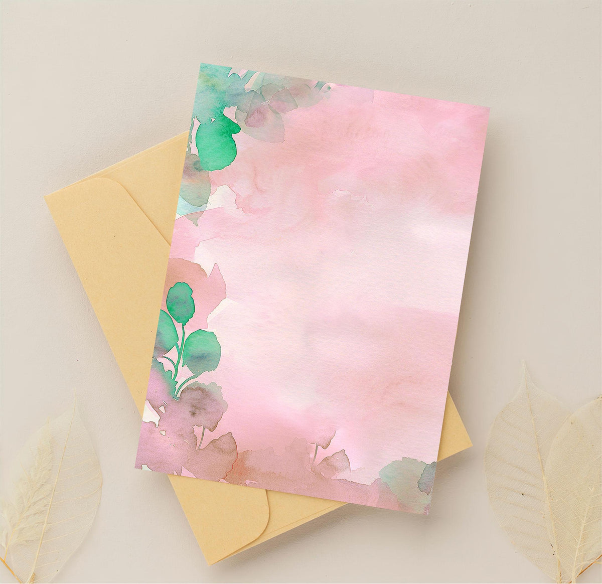 Blush Pink and Green Floral Watercolor Background