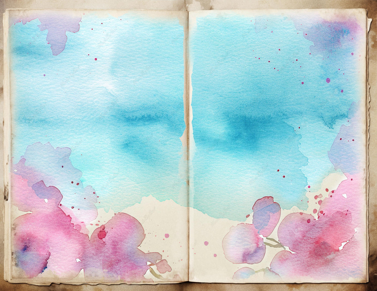 Pink Floral Watercolor Background with Aqua Center