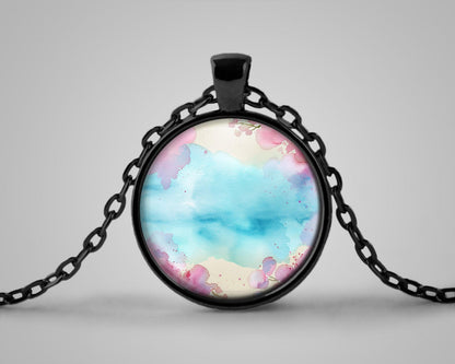 Pink Floral Watercolor Background with Aqua Center