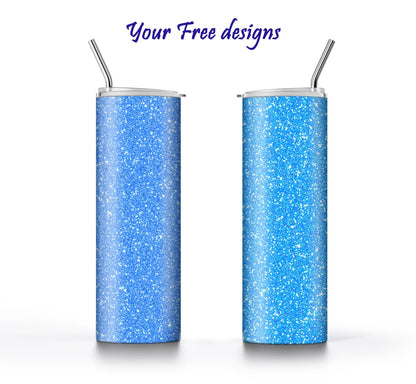 Baby Blue Glitter Tumbler Sublimation Designs – 3 Solid Color PNG Wraps